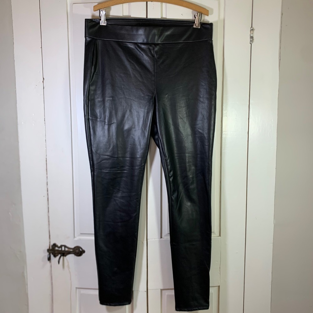 Loft Black Faux Leather Leggings Womens Size LT High Rise Stretch Skinny Moto